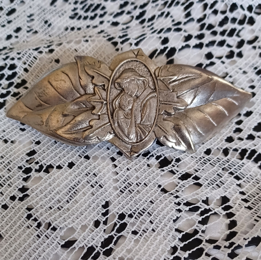 VINTAGE DISNEY'S POCAHONTAS/JOHN SMITH HAIR BARRETTE SILVER TONE MADE IN FRANCE